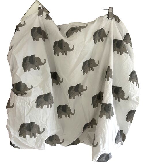 Crate & Barrel Kids Baby Crib Fitted Sheet Elephant Excursion Print 100% Cotton - Picture 1 of 6